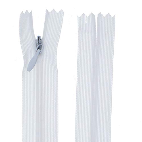 zipworld Reißverschluss Nahtverdeckt Verdeckte Nylon Reißverschlüsse Nicht-teilbar 3mm (Weiss - 101, 60cm) von zipworld