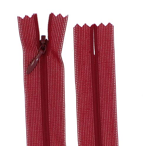 zipworld Reißverschluss Nahtverdeckt Verdeckte Nylon Reißverschlüsse Nicht-teilbar 3mm (dunkelrot - 163, 40cm) von zipworld
