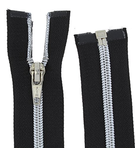 zipworld Reißverschluss teilbar PSS Reißverschlüsse Kunststoff - Spiral mit Silber-Schiene (schwarz - 322, 60cm) von zipworld