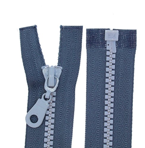 zipworld Reißverschluss teilbar PZS Reißverschlüsse Kunststoff - Plastik mit Silber-Zähne (grau - 319, z.B. 65cm (Wunschlänge angeben bis 100cm)) von zipworld