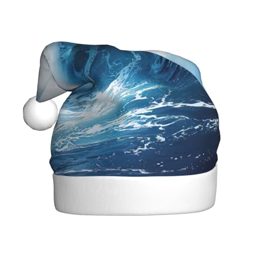 zkyfll Big Ocean Wave Weihnachtsmann-Hut mit HD-Druck, lustiger Plüsch, für Erwachsene, Weihnachtsfeier von zkyfll