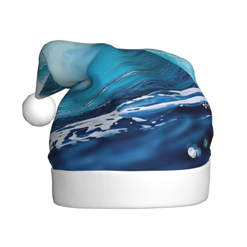 zkyfll Big Ocean Wave Weihnachtsmann-Hut mit HD-Druck, lustiger Plüsch, für Erwachsene, Weihnachtsfeier von zkyfll