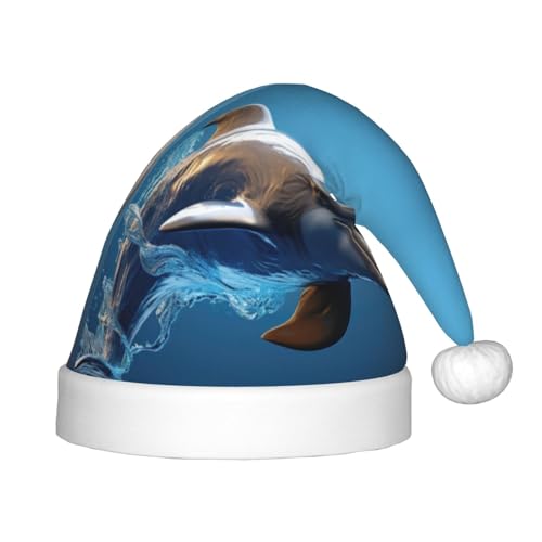 zkyfll Einzigartige Weihnachtsmütze mit 3D-Tier-Delfin-Druck, kleine Größe, Weihnachtsgeschenke, Plüsch, lustige Weihnachtsmütze, Party von zkyfll