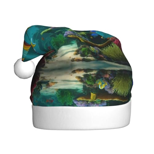 zkyfll Niedlicher Weihnachtsmannhut mit blauem Fischdruck für Erwachsene, Weihnachtsfeier von zkyfll
