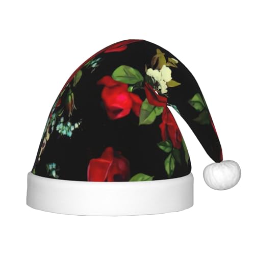 zkyfll Schöne Rosen-Geschenkdruck-Weihnachtsmütze, kleine Größe, Weihnachtsgeschenke, Plüsch, lustige Weihnachtsmütze, Party von zkyfll