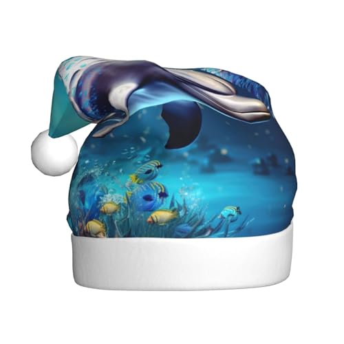 zkyfll Weihnachtsmann-Hut mit 3D-Delfin-Druck, einzigartige und lustige Tiere, für Erwachsene, Weihnachtsfeier von zkyfll