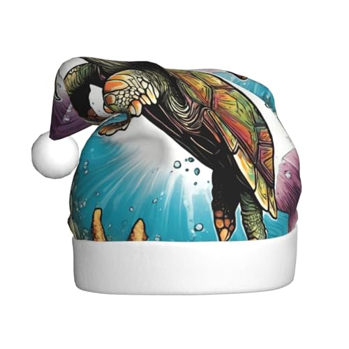 zkyfll Weihnachtsmann-Hut mit Schildkröten- und Seestern-Druck, für Erwachsene, Weihnachtsfeier von zkyfll