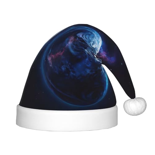 zkyfll Weihnachtsmann-Hut mit Universum-Planeten-Druck, kleine Größe, Weihnachtsgeschenke, lustiger Plüsch-Hut für Party von zkyfll