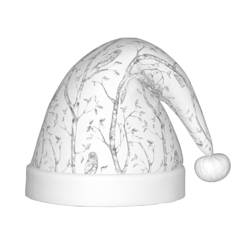 zkyfll Weihnachtsmann-Hut mit grauem Holz- und Vogelmuster, klein, Weihnachtsgeschenk, lustiger Weihnachtshut, Partyhut von zkyfll