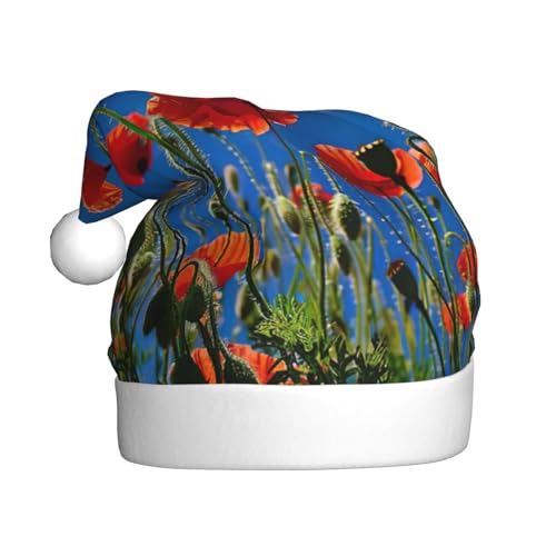 zkyfll Weihnachtsmannhut mit Mohnblumen im blauen Himmel, lustiger Weihnachtshut für Erwachsene, Weihnachtsfeier von zkyfll