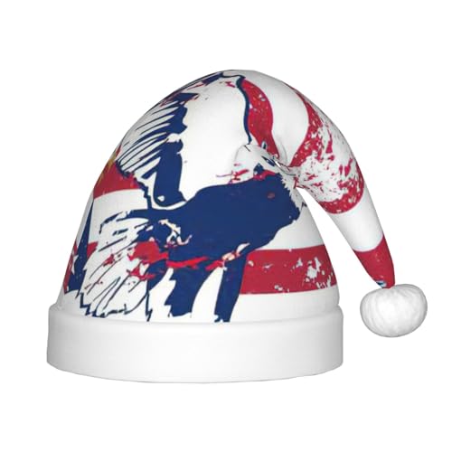 zkyfll Weihnachtsmannhut mit amerikanischer Nationalflagge mit Adler-Druck, kleine Größe, Weihnachtsgeschenke, lustiger Plüsch-Hut von zkyfll