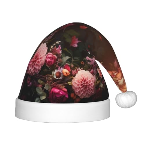 zkyfll Weihnachtsmannhut mit niedlichem Blumendruck, kleine Größe, Weihnachtsgeschenke, lustiger Plüsch-Weihnachtshut, Party von zkyfll