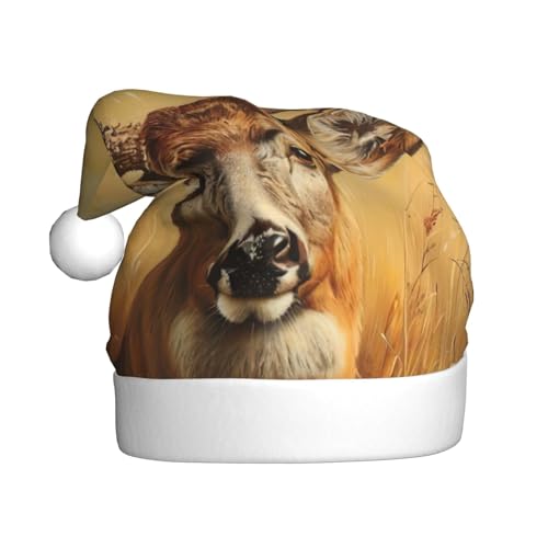zkyfll Weihnachtsmannhut mit wildem Hirschdruck, lustiger Weihnachtshut für Erwachsene, Weihnachtsfeier von zkyfll
