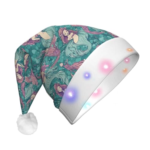 zkyfll Weihnachtsmütze im Meerjungfrauen-Design 01, Plüsch, beleuchtet, lustige Weihnachtsmütze für Erwachsene, Weihnachtsfeier von zkyfll