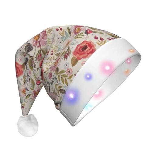 zkyfll Weihnachtsmütze mit Blumenblatt-Aufdruck, Plüsch, beleuchtet, lustige Weihnachtsmütze für Erwachsene, Weihnachtsfeier von zkyfll