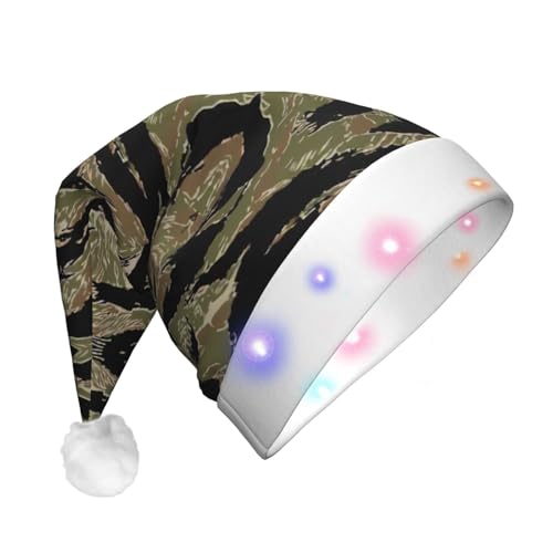 zkyfll Weihnachtsmütze mit Tigerstreifen, Camouflage-Druck, Plüsch, beleuchtet, lustige Weihnachtsmütze für Erwachsene, Weihnachtsfeier von zkyfll