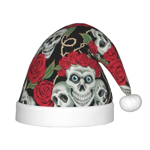 zkyfll Weihnachtsmütze mit Totenkopf und roter Rose, kleine Größe, Weihnachtsgeschenke, Plüsch, lustige Weihnachtsmütze, Party von zkyfll