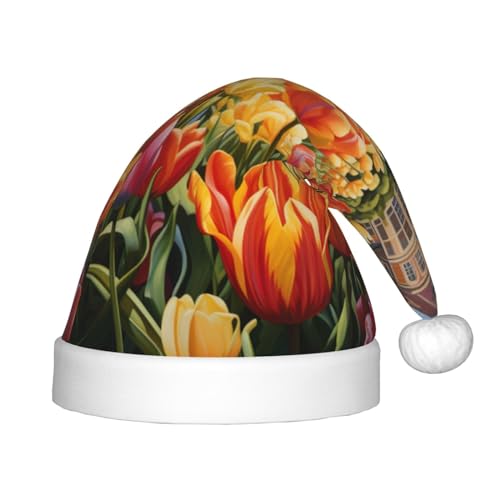 zkyfll Weihnachtsmütze mit Tulpenmotiv, kleine Größe, Weihnachtsgeschenke, Plüsch, lustige Weihnachtsmütze, Party von zkyfll