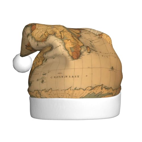 zkyfll Weihnachtsmütze mit Weltkarten-Druck, Plüsch, lustige Weihnachtsmütze für Erwachsene, Weihnachtsfeier von zkyfll