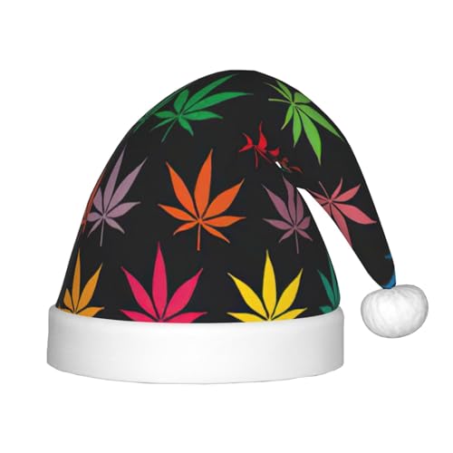 zkyfll Weihnachtsmütze mit bunten Cannabisblättern, kleine Größe, Weihnachtsgeschenke, Plüsch, lustige Weihnachtsmütze, Party von zkyfll