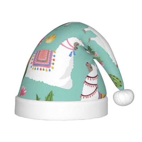 zkyfll Weihnachtsmütze mit tropischem Lama, Alpaka, Kaktus, Blumendruck, kleine Größe, Weihnachtsgeschenke, Plüsch, lustige Weihnachtsmütze, Party von zkyfll