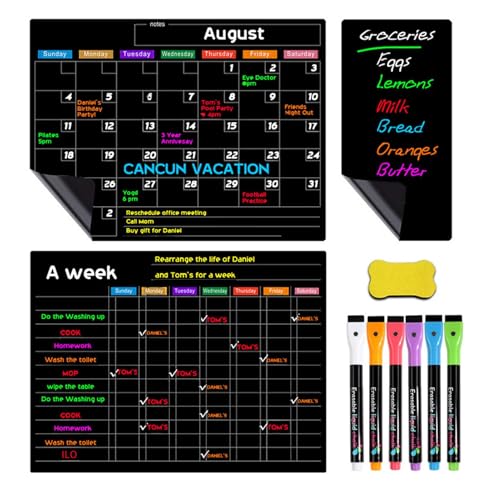Magnetischer Kühlschrank Kalender, Acryl Whiteboard, Monatsplaner Wochenplaner Abwischbar, Planungstafeln, Memo Nachrichtentafel, Trocken Abwischbare Wandkalender mit Markern und Radiergummi von znutc