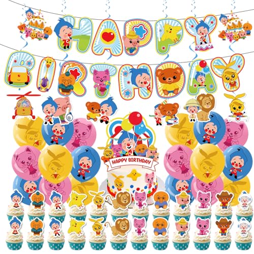 Cartoon Birthday Decorations for Kids, Complete Party Decorations Set with Banner, Balloons, Cake Toppers, Suspension for Boys and Girls Party Supplies (A) von zoocco