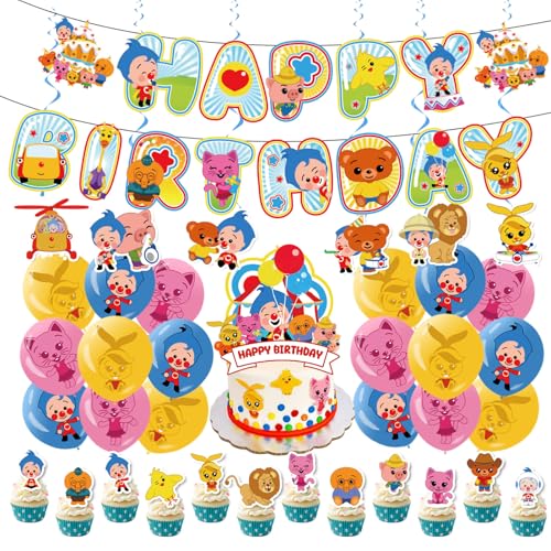 Cartoon Birthday Decorations for Kids, Complete Party Decorations Set with Banner, Balloons, Cake Toppers, Suspension for Boys and Girls Party Supplies (B) von zoocco