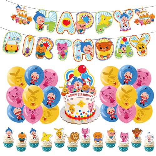 Cartoon Birthday Decorations for Kids, Complete Party Decorations Set with Banner, Balloons, Cake Toppers, Suspension for Boys and Girls Party Supplies (C) von zoocco