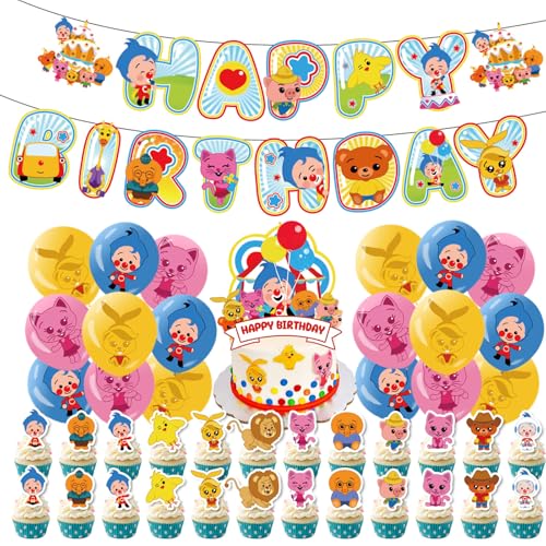 Cartoon Birthday Decorations for Kids, Complete Party Decorations Set with Banner, Balloons, Cake Toppers, Suspension for Boys and Girls Party Supplies (D) von zoocco