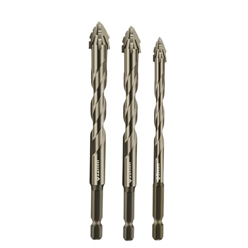 Four Blade Serrated Eccentric Drill Bits for Multi-Material Drilling, Durable Carbide Drill Bit Set for Home & Professional, Anti-Slip Precision, Glass Tile Concrete Metal (6+8+10mm) von zoocco