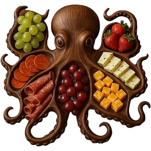 zoocco Octopus Charcuterie Board with Tentacle Design – Ocean-Themed Serving Platter for Cheese, Meats & Fruit, Unique Gift for Parties & Seafood Lovers (Octopus-A,28cm) von zoocco
