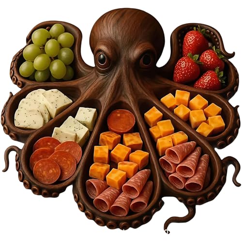 zoocco Octopus Charcuterie Board with Tentacle Design – Ocean-Themed Serving Platter for Cheese, Meats & Fruit, Unique Gift for Parties & Seafood Lovers (Octopus-B,28cm) von zoocco
