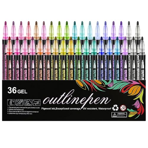 zoocco Outline Markers Glitter Pens, 60 Colors Shimmer Metallic Outline Markers, Teen Girl Gifts Trendy Stuff, Cute Glitter Marker for Crafts, DIY Cards, Drawing & School Supplies (36 color) von zoocco