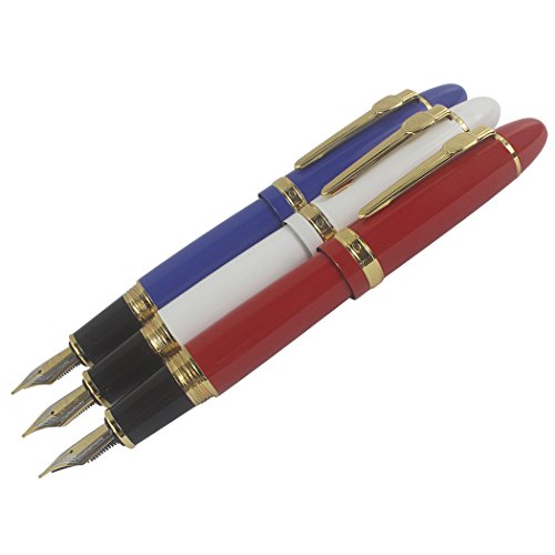 Zoohot Jinhao Füllfederhalter Schwerer großer Stift Goldbesatz 3 Stück in 3 Farben (rot Weiß Blau) von zoohot