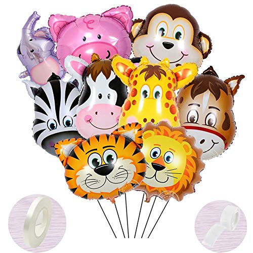 10 Stück Folienballon Tiere Helium set,Aufblasbar Luftballons Dschungel für Baby Junge Kinder Party Dekoration,Riesigen Tierkopf Ballons für1-2-3 -5-6-7-8-9-10 Jahre Geburtstags-deko-geschenk(40-60cm) von zooting
