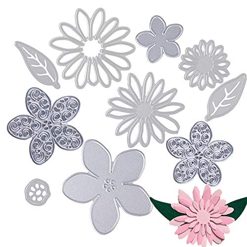 10Stück Stanzschablone Blumen Set Metall Stanzformen Blüte Silber Stanzschablonen Prägeschablone für DIY Cutting Dies Scrapbooking Album,Schneiden Schablonen Papier Karten Sammelalbum Verpackung Deko von zooting
