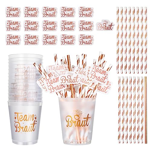 16 Stück JGA Becher Team Braut Zubehör Set für Frauen Frau, Rosegold Team Bride Tribe Plastik Cups Tassen Trinkbecher Mit Strohhalm Bride To be Aufkleber Accessoires für Junggesellenabschied Party 16 Stück JGA Becher Team Braut Zubehör Set für Frauen Frau, Rosegold Team Bride Tribe Plastik Cups Tassen Trinkbecher Mit Strohhalm Bride To be Aufkleber Accessoires für Junggesellenabschied Party von zooting