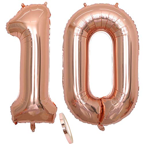 2 Luftballons Zahl 10, Nummer 10 Luftballon Rosegold Mädchen,40" Aufblasbar Helium Folienballon Roségold Ballons Figuren,Riesen ballon für Geburtstag Party Dekoration, Abschlussball (xxxl 100cm) von zooting