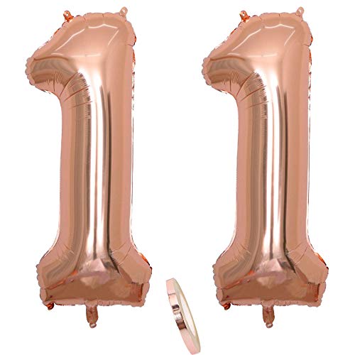 2 Luftballons Zahl 11, Nummer 11 Luftballon Rosegold Mädchen,40" Aufblasbar Helium Folienballon Roségold Ballons Figuren,Riesen Ballon für Geburtstag Party Dekoration, Abschlussball (xxxl 100cm) von zooting