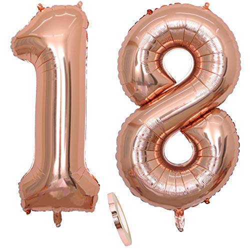 2 Luftballons Zahl 18,Nummer 18 Luftballon Rosegold Mädchen,40" Aufblasbar Helium Folienballon Roségold Ballons Figuren,Riesen Folie Ballon für Geburtstag Party Dekoration, Abschlussball von zooting