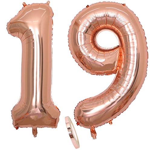 2 Luftballons Zahl 19, Nummer 19 Luftballon Rosegold Mädchen,40" Aufblasbar Helium Folienballon Roségold Ballons Figuren,Riesen Ballon für Geburtstag Party Dekoration, Abschlussball (xxxl 100cm) von zooting