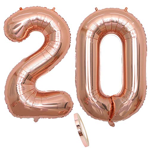 2 Luftballons Zahl 20, Nummer 20 Luftballon Rosegold Mädchen,40" Aufblasbar Helium Folienballon Roségold Ballons Figuren,Riesen Ballon für Geburtstag Party Dekoration, Abschlussball (xxxl 100cm) von zooting