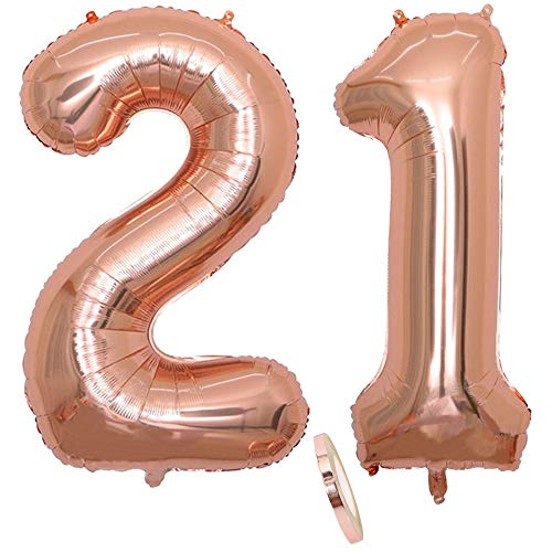 2 Luftballons Zahl 21, Nummer 21 Luftballon Rosegold Mädchen,40" Aufblasbar Helium Folienballon Roségold Ballons Figuren,Riesen Ballon für Geburtstag Party Dekoration, Abschlussball (xxxl 100cm) von zooting