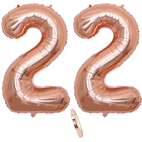 2 Luftballons Zahl 22, Nummer 22 Luftballon Rosegold Mädchen,40" Aufblasbar Helium Folienballon Roségold Ballons Figuren,Riesen Ballon für Geburtstag Party Dekoration, Abschlussball (xxxl 100cm) von zooting