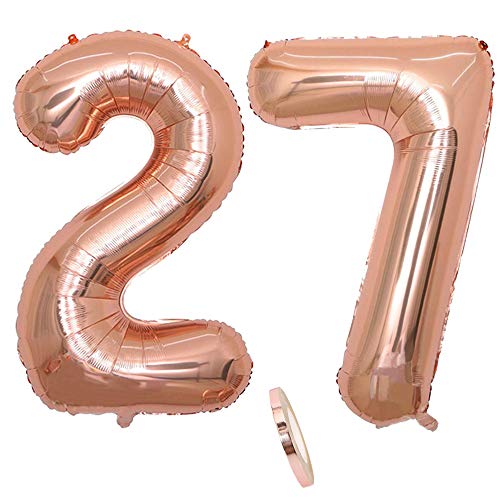 2 Luftballons Zahl 27, Nummer 27 Luftballon Rosegold Mädchen,40" Aufblasbar Helium Folienballon Roségold Ballons Figuren,Riesen Ballon für Geburtstag Party Dekoration, Abschlussball (xxxl 100cm) von zooting