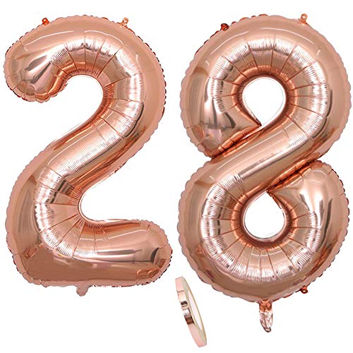 2 Luftballons Zahl 28, Nummer 28 Luftballon Rosegold Mädchen,40" Aufblasbar Helium Folienballon Roségold Ballons Figuren,Riesen Ballon für Geburtstag Party Dekoration, Abschlussball (xxxl 100cm) von zooting