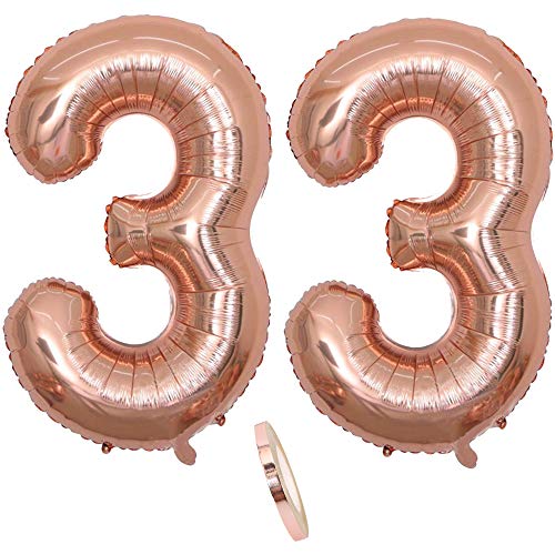 2 Luftballons Zahl 33, Nummer 33 Luftballon Rosegold Mädchen,40" Aufblasbar Helium Folienballon Roségold Ballons Figuren,Riesen Ballon für Geburtstag Party Dekoration, Abschlussball (xxxl 100cm) von zooting