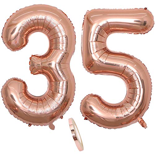 2 Luftballons Zahl 35, Nummer 35 Luftballon Rosegold Mädchen,40" Aufblasbar Helium Folienballon Roségold Ballons Figuren,Riesen Ballon für Geburtstag Party Dekoration, Abschlussball (xxxl 100cm) von zooting