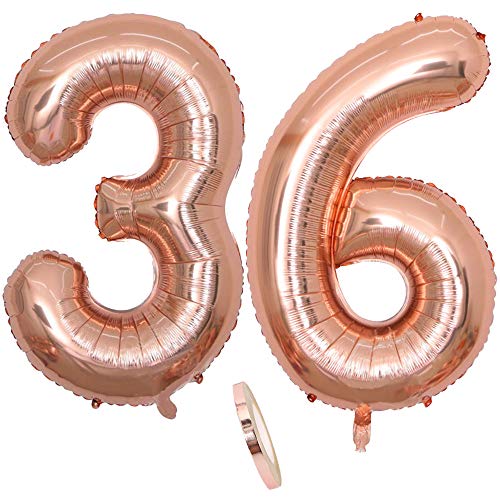 2 Luftballons Zahl 36, Nummer 36 Luftballon Rosegold Mädchen,40" Aufblasbar Helium Folienballon Roségold Ballons Figuren,Riesen Ballon für Geburtstag Party Dekoration, Abschlussball (xxxl 100cm) von zooting